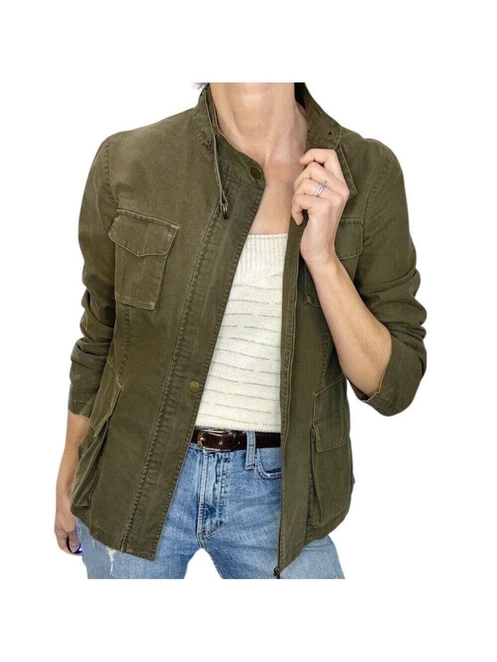 Soft Grey green 100% cotton utilititarian military lightweight jacket coat